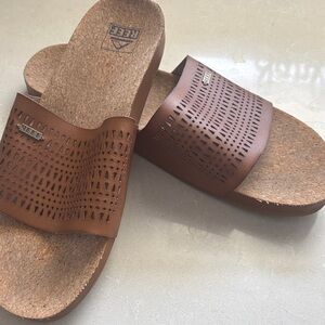 Reef Tan Perforated Slide Sandals